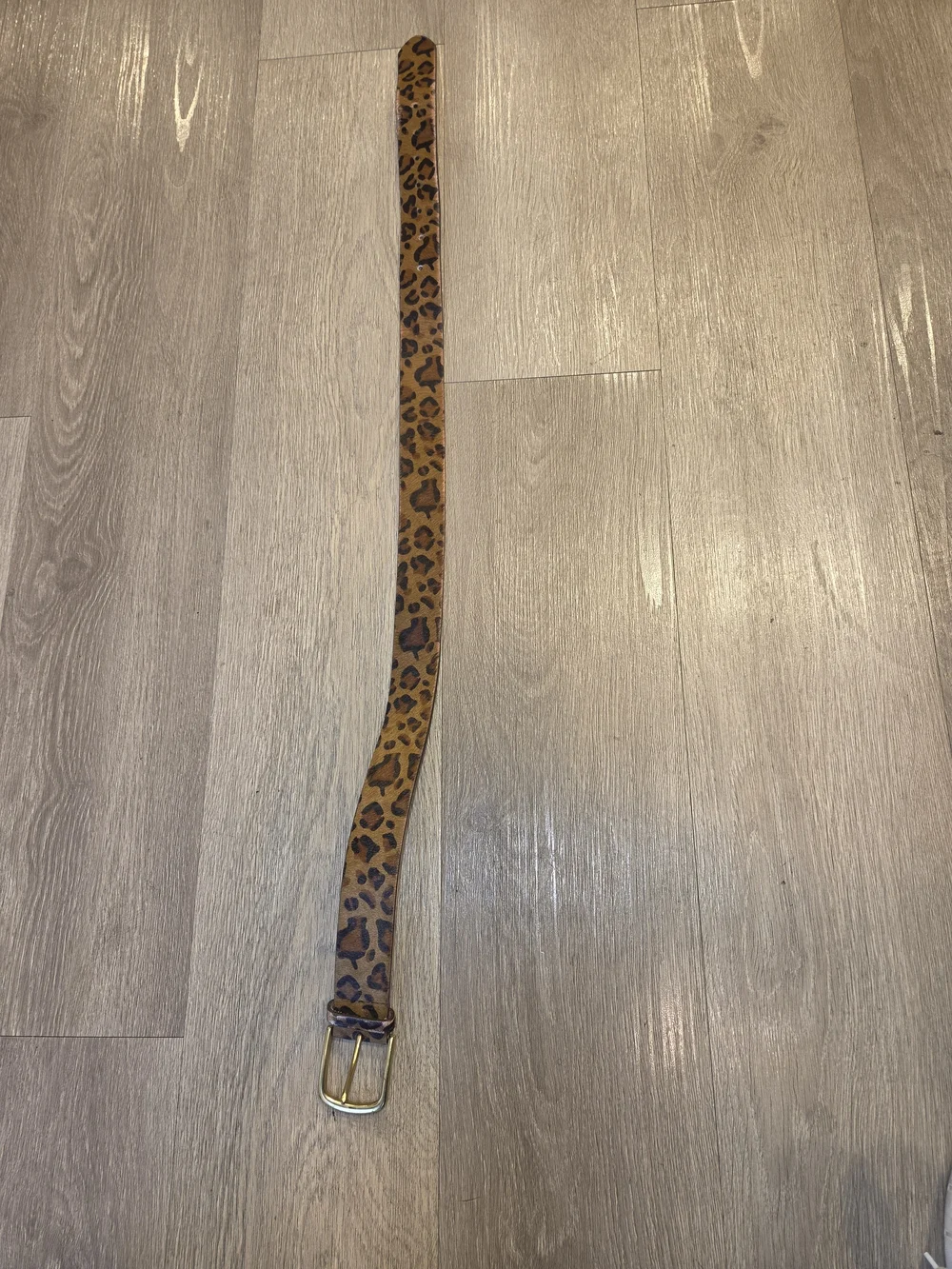 J.Crew Women's Leopard Print Calf Hair Leather Belt Gold Buckle